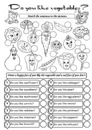 English Worksheet: Do you like vegetables?