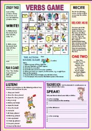 English Worksheet: Verbs game