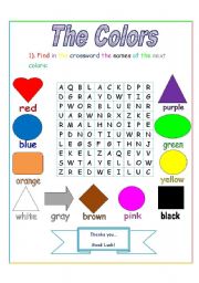 English Worksheet: The colors (crossword)