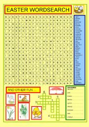 English Worksheet: Easter wordsearch, small crossword and unscramble exercise