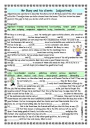 English Worksheet: Mr Busy and his clients. (ADJECTIVES)