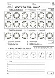 English Worksheet: Time - Test B