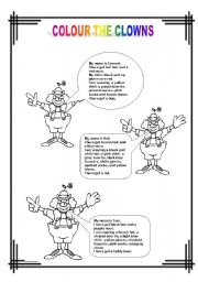 English Worksheet: Colour the clowns