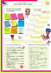 English Worksheet: Simple present or Present Continuous?  - Speaking  +  Writing very short exchanges