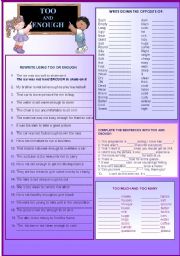 Flashcards Too X Enough Esl Worksheet By Lucka20