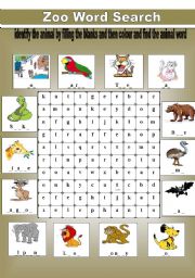 English Worksheet: zoo word search