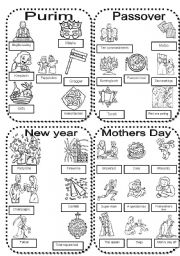 English Worksheet: Celebrations #2 Purim-Passover-New year,Mothers day