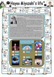 English Worksheet: Hayao Miyazaki biography with dominoes