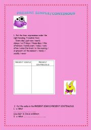 English Worksheet: PRESENT SIMPLE/CONTINOUS