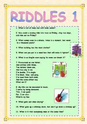 English Worksheet: Riddles 1 KEY included