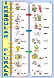 English Worksheet: IRREGULAR PLURALS - CLASSROOM POSTER (OR A FLASH-CARD)