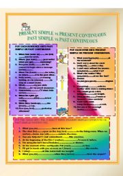 English Worksheet: PRESENT SIMPLE/CONTINUOUS;PAST SIMPLE/CONTINUOUS