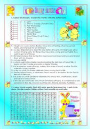 Easter worksheet- matching and wordsearch -teachers guide and answers included