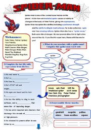 English Worksheet: SPIDER-MAN! - FUN VOCABULARY SET FOR GUYS! - 2pages with answer keys