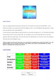 English Worksheet: JEOPARDY ! Part 1 