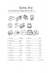 English Worksheet: some , any