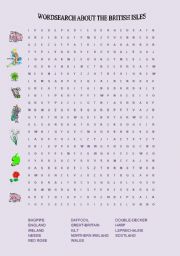 English Worksheet: British Isles  Wordsearch