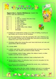 Easter worksheet- lesson-with a game- 4 pages-1,2 student worksheets, 3,4 teachers guide and answers included