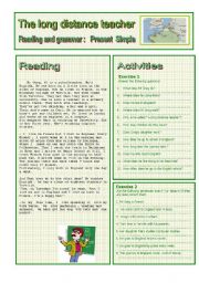 English Worksheet: THE LONG DISTANCE TEACHER : READING AND GRAMMAR Seriers N 2