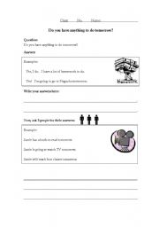 English worksheet: Do you have anything to do tomorrow?