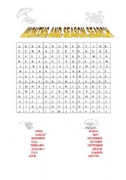 English Worksheet: MONTHS AND SEASON SEARCH