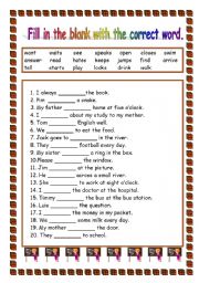 English Worksheet: Fill in the blink with the correct word. (present simple tense.)