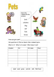 English worksheet: Pets