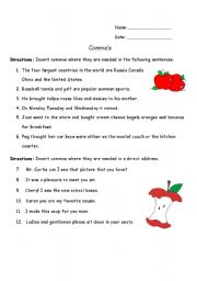 English Worksheet: Commas in a series and in direct addresses