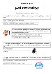 English Worksheet: Food personality quiz