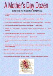 English Worksheet: A Mothers Day Dozen: Understanding the meaning of words from their context.
