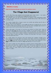 English Worksheet: Reading: The Village that Disappeared.
