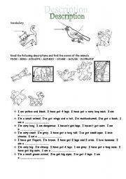 English worksheet: Animal description