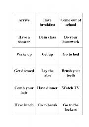 English worksheet: daily routines memory game