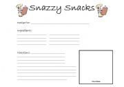 English worksheet: Snazzy Snacks Recipe Page