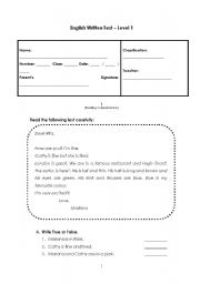 English worksheet: Written Test (level 1)