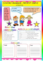 English Worksheet: JUNIORS GRAMMAR-PRESENT SIMPLE