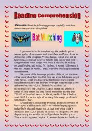 English Worksheet: Reading comprehension- Mapping implied main idea on an eyewitness account ( Bat Watching)