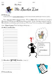 English Worksheet: the bucket list