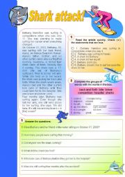 English Worksheet: Shark attack!