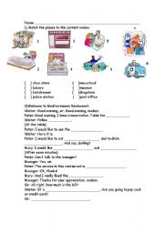 English worksheet: Places & Restaurant Dialogue