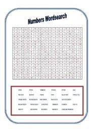 English worksheet: Numbers Word Search