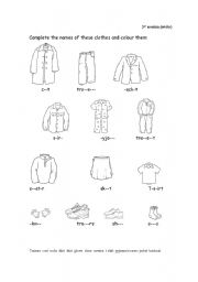 English worksheet: complete the names of the clothes
