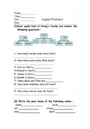 English worksheet: family tree + past tense