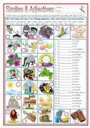 English Worksheet: Similes and Adjectives (part 1)