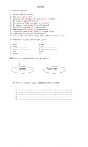 English worksheet: adverbs and djectives