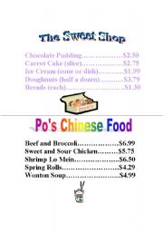 English Worksheet: Restaurant Menus