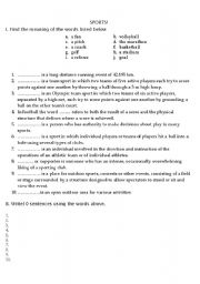 English worksheet: sports - definitions