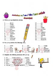 English Worksheet: Definite and Indefinite Articles