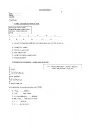 English worksheet: Revision to use verb Tobe