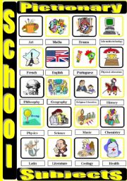 English Worksheet: School_subjects_ pictionary